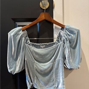 NWT Reformation Luka Light Blue Velvet Top